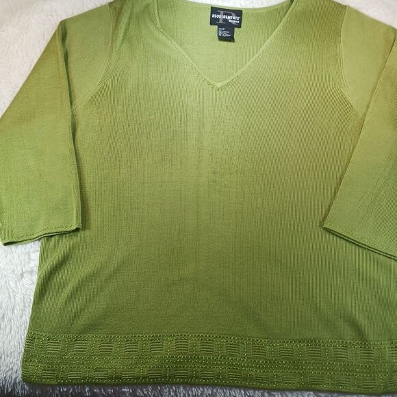 Requirements Beaded Acrylic V-Neck Pullover Sweater Lightweight Womans 1X. Green - Picture 9 of 15